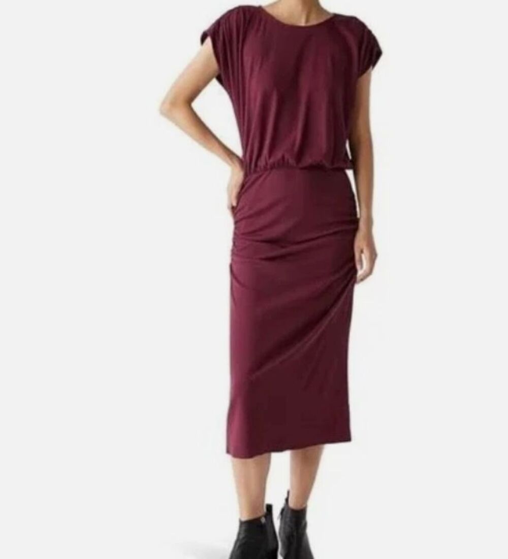 Michael Stars Pippa Gathered Dress Burgundy Size L